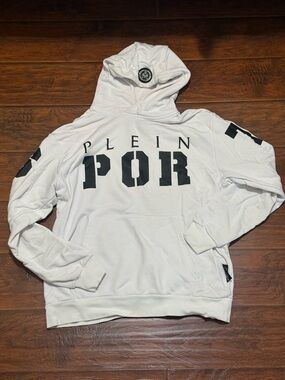 Plein Sport White Hoodie with Black Logo Print